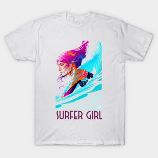 surfer girl, beach surf, wave riding, v3 T-Shirt